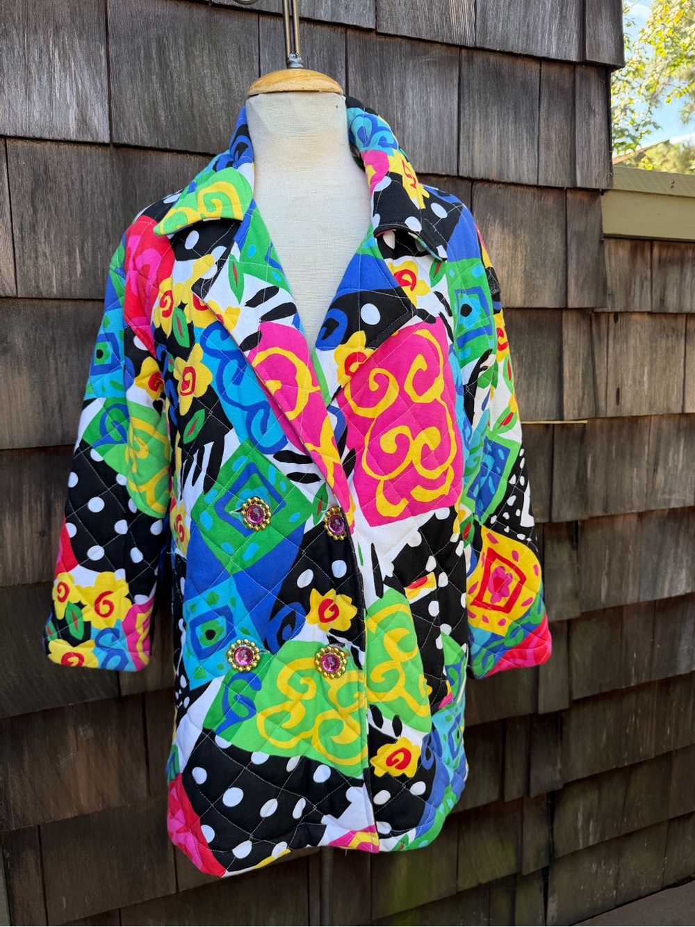 New wave Vintage Adrienne Vittadini quilted jacket multicolor pockets Petite S.
